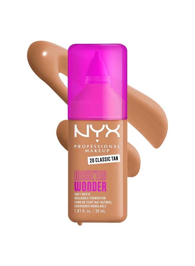 NYX PROFESSIONAL MAKEUP Make 'EM Wonder, 24H Soft Matte Foundation, Undetectable  Finish, Classic Tan - Image 1